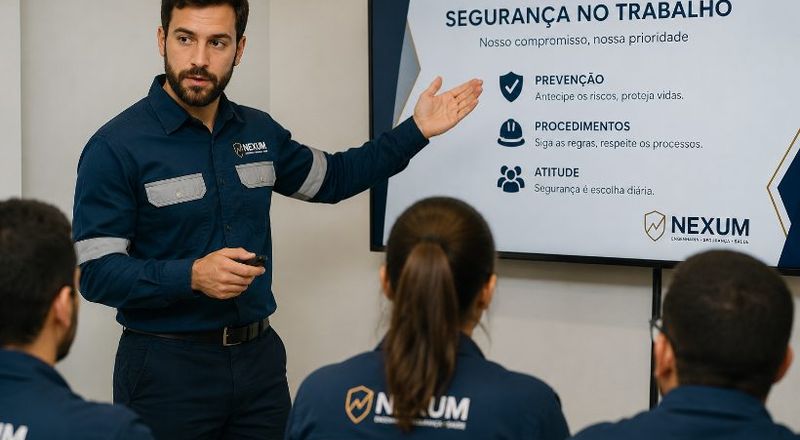 Instrutor Nexum ministrando treinamento de segurança no trabalho